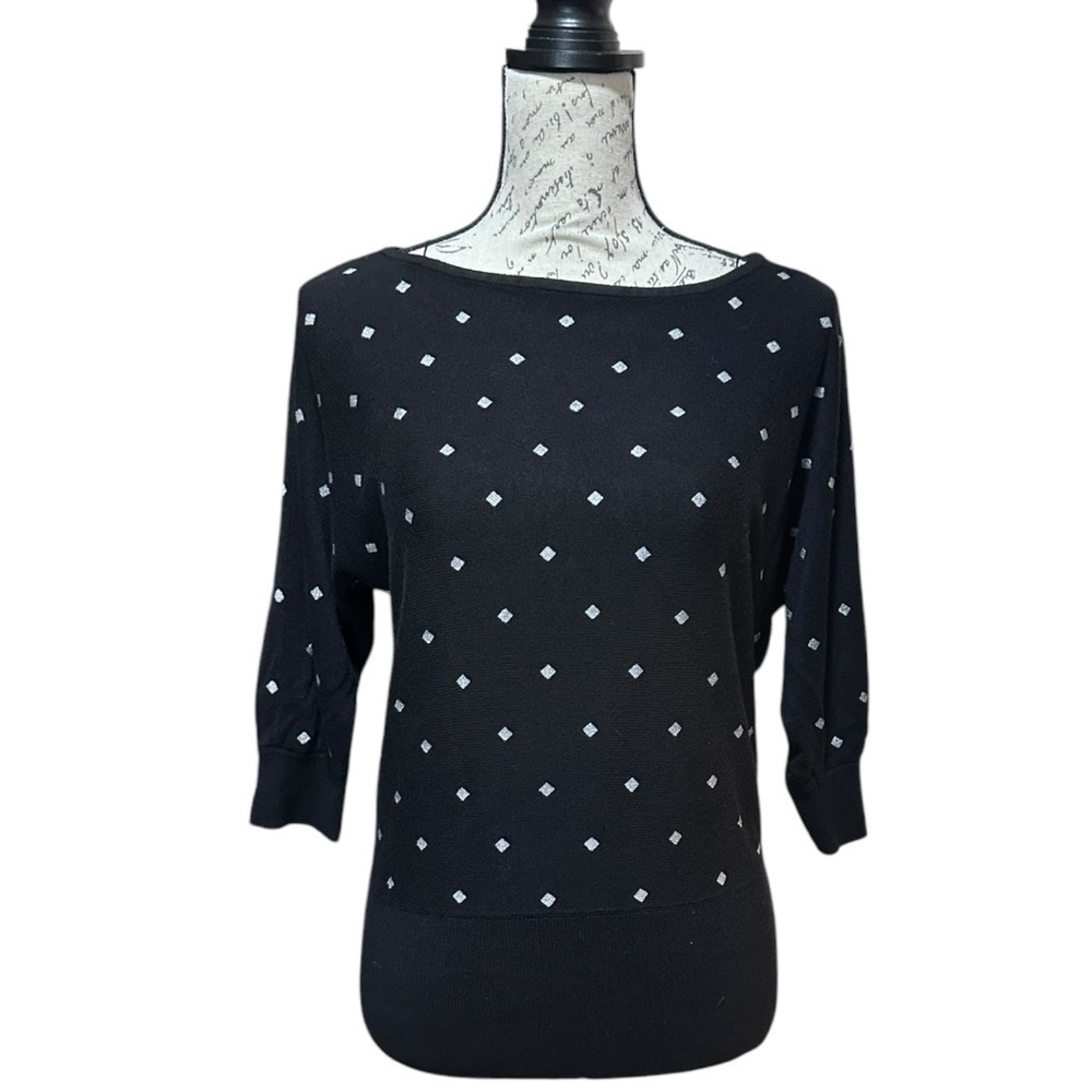 WHBM Black with Silver Diamond Shaped 3/4 Sleeve Sweater Size Small